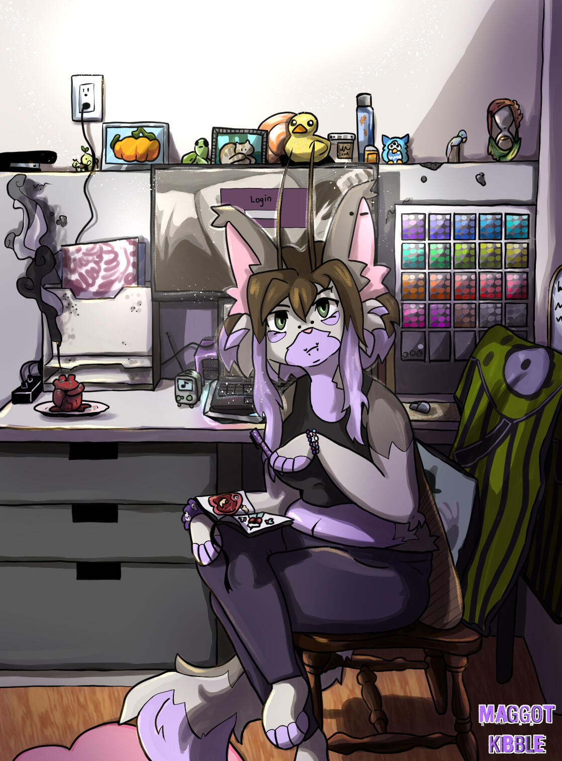 Drawing based on me (in furry form) sitting in my office.