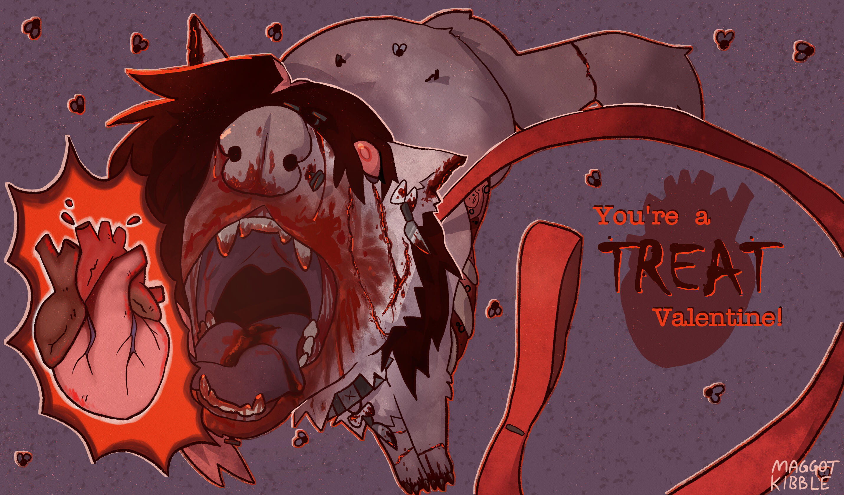 Valentine's card of Rancid lunging toward the camera, about to eat a heart. "You're a TREAT Valentine!"